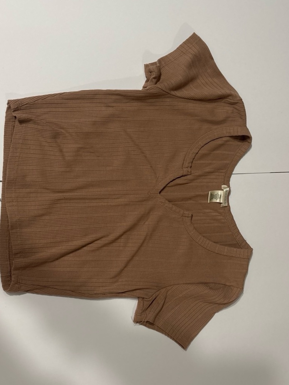 Bozzolo Ribbed Scoop Neck Crop Top - Brown